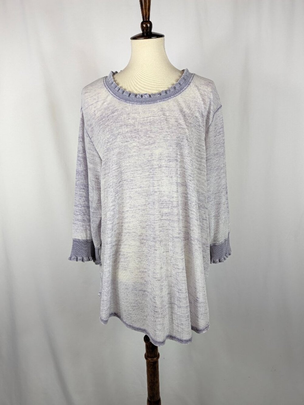 Jones New York Purple Burnout Short Sleeve Top Ruffle Neck Sleeves Round Hem 1X